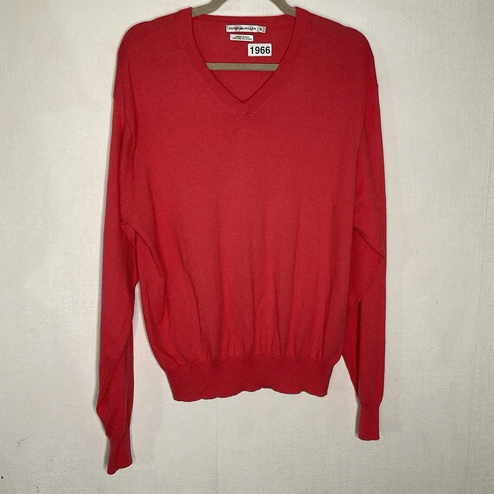Peter Millar Sweater Mens Medium Pink Luxury Blend Cotton Cashmere V-Neck Pullov